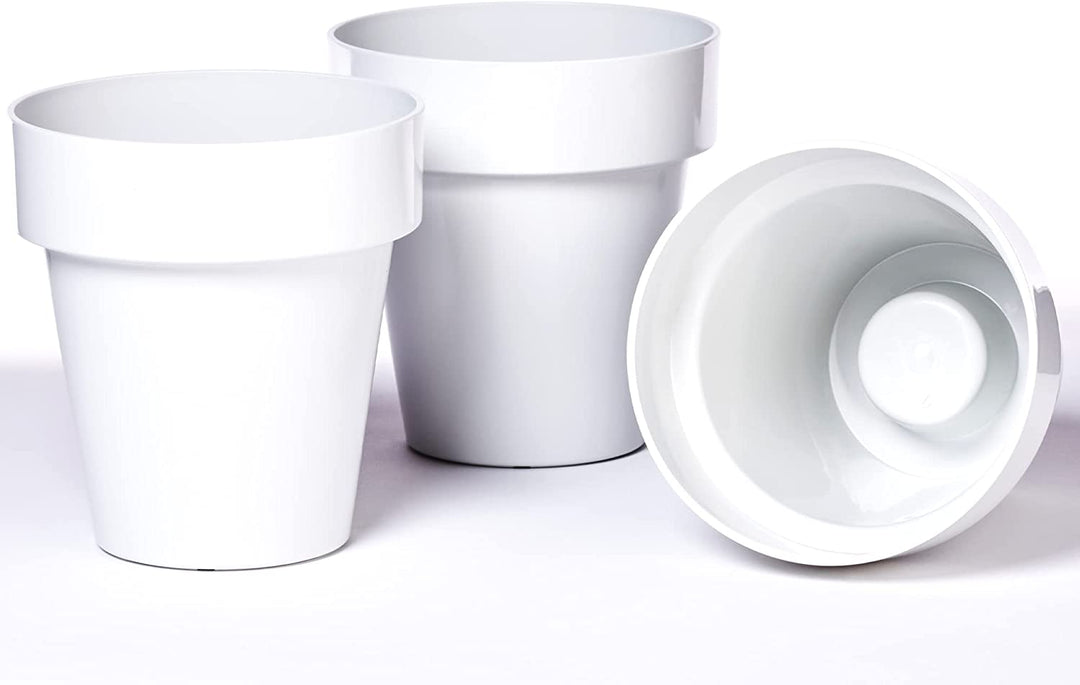 Kalapanta Set 3 Vasi In Plastica Lucida Blu Con Fondo Rialzato - Diametro 14 Cm Per Interni Ed Esterni