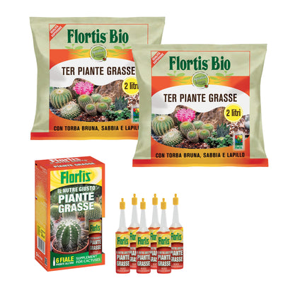 Kit cura piante grasse - 2 sacchetti Fortis Bio Ter Piante Grasse e Il Nutre Giusto Piante Grasse, confezione da 6 fiale
