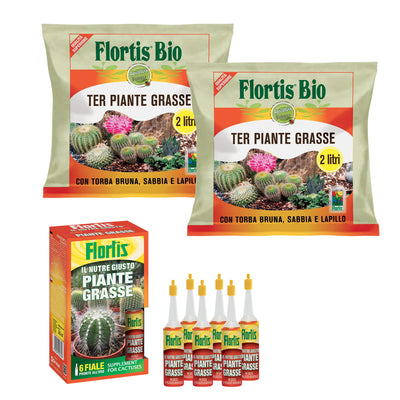 Succulent plant care kit - 2 bags Fortis Bio Ter Succulent Plants and Il Nutre Giusto Succulent Plants, pack of 6 vials