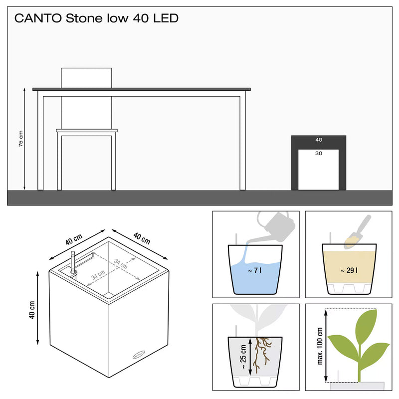 Lechuza - CANTO Stone 40 low LED 