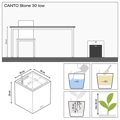 Lechuza - CANTO Stone Low Vaso con Sistema di auto irrigazione integrato