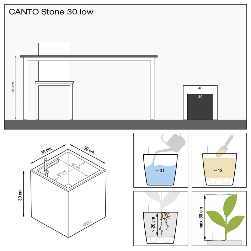 Lechuza - CANTO Stone Low Vaso con Sistema di auto irrigazione integrato