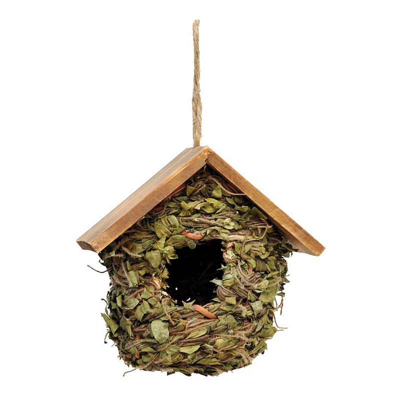 Verdemax - Casetta per uccellini con foglie e tetto in legno