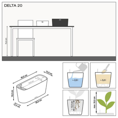 Lechuza - DELTA 10 e DELTA 20 Vaso da tavolo con sistema di auto irrigazione