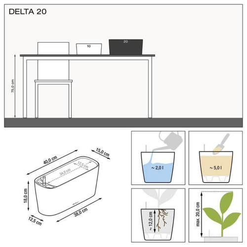 Lechuza - DELTA 10 e DELTA 20 Vaso da tavolo con sistema di auto irrigazione