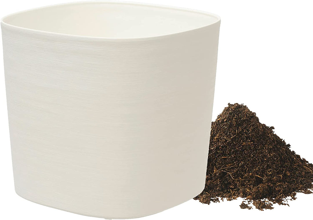 Vaso Design Ecosostenibile 100% Plastica Riciclata Con Terriccio E Riserva D'acqua - Colore Marrone Sabbia