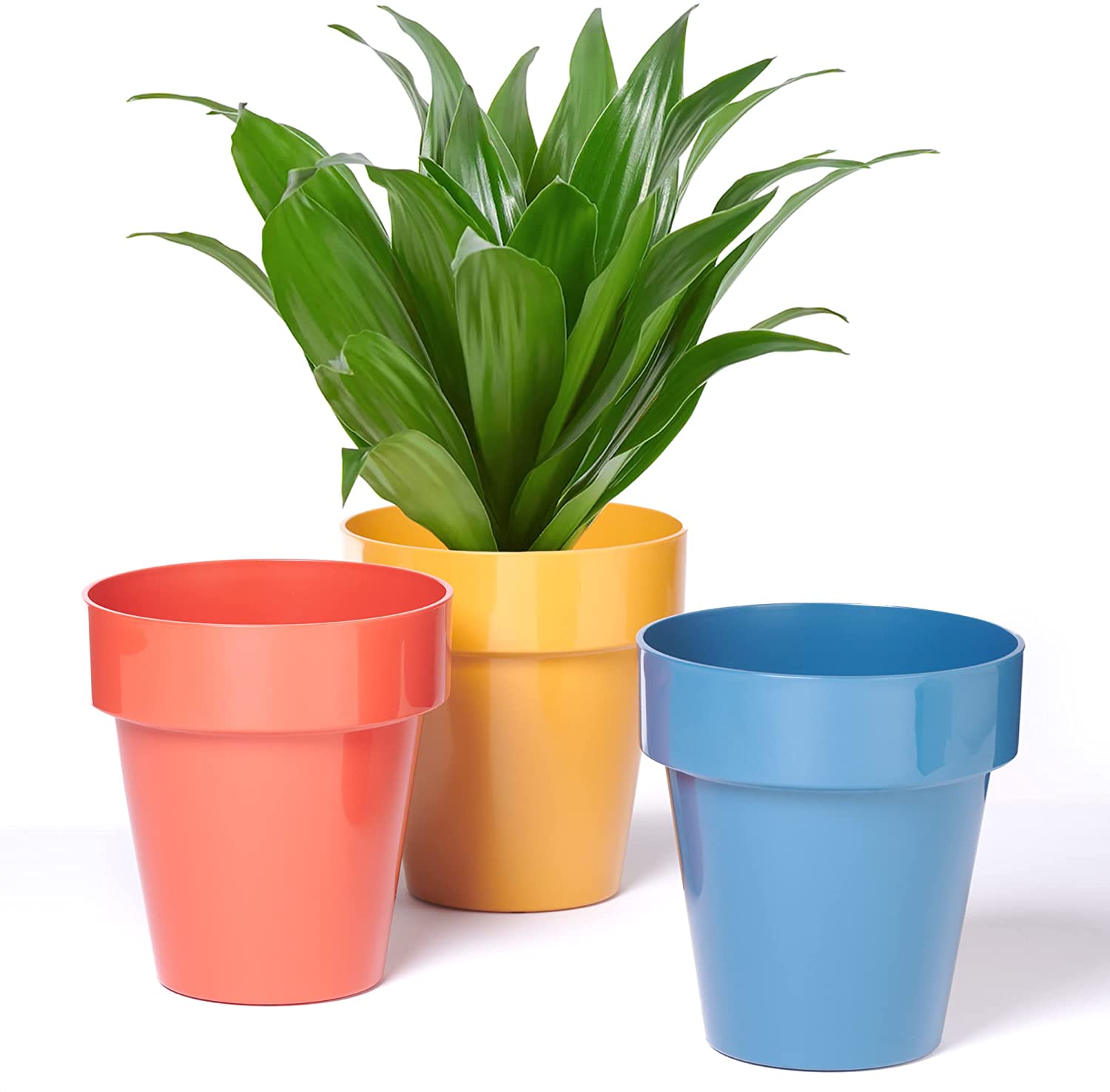 Kalapanta Set 3 Vasi In Plastica Lucida Gialla - Diametro 14 Cm, Con Fondo Rialzato, Per Interni Ed Esterni - 2