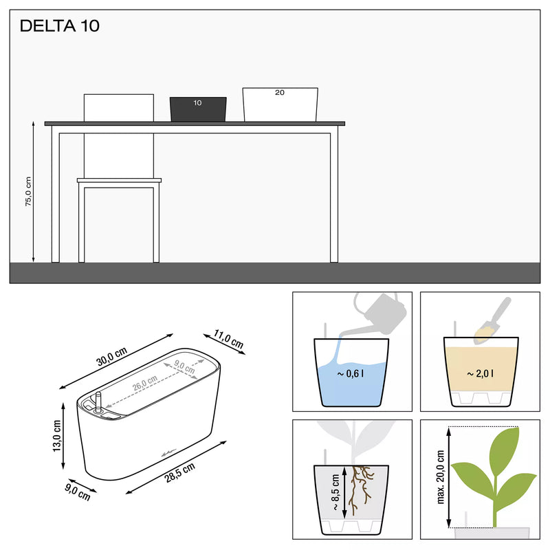 Lechuza - DELTA 10 e DELTA 20 Vaso da tavolo con sistema di auto irrigazione