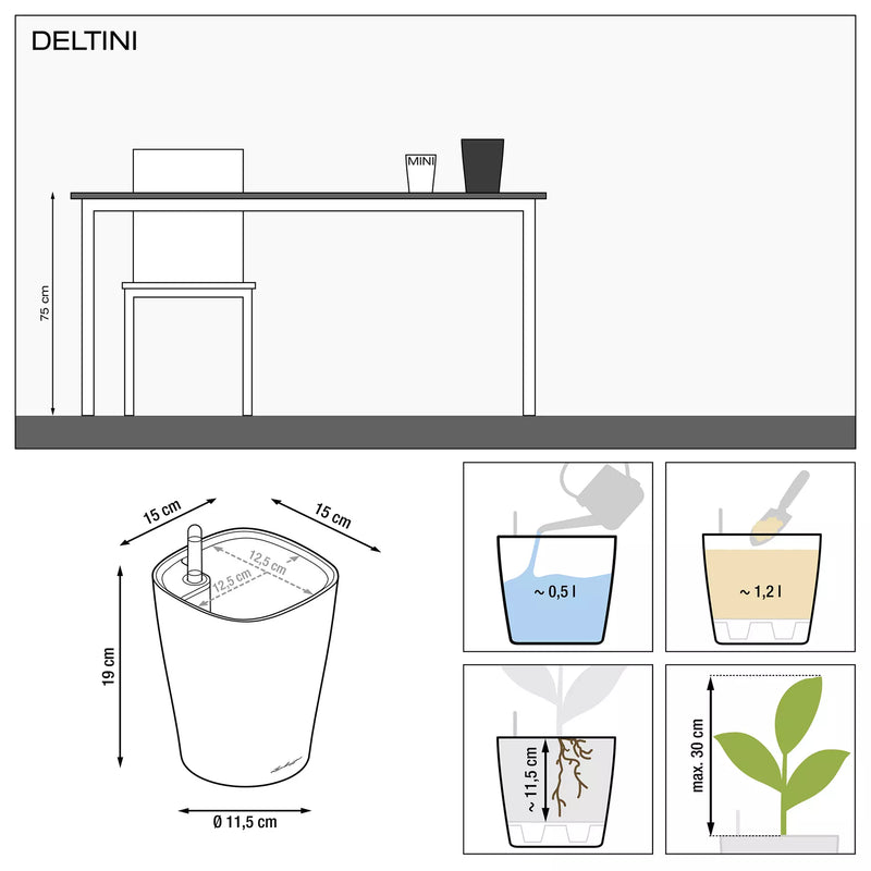 Lechuza - DELTINI PREMIUM  Vaso da tavolo con sistema di auto irrigazione