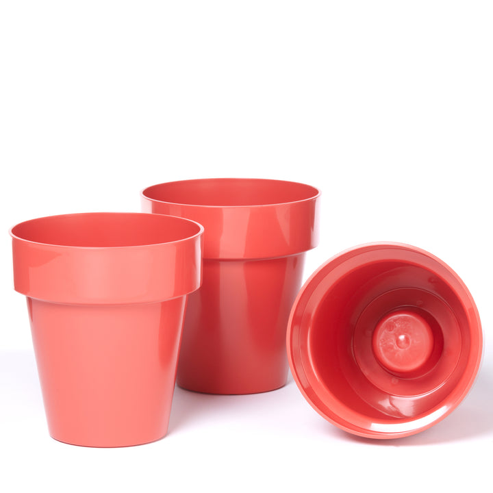 Kalapanta Set 3 Vasi In Plastica Lucida, Bianco, Diametro 14 Cm, Per Interni/esterni, Con Fondo Rialzato