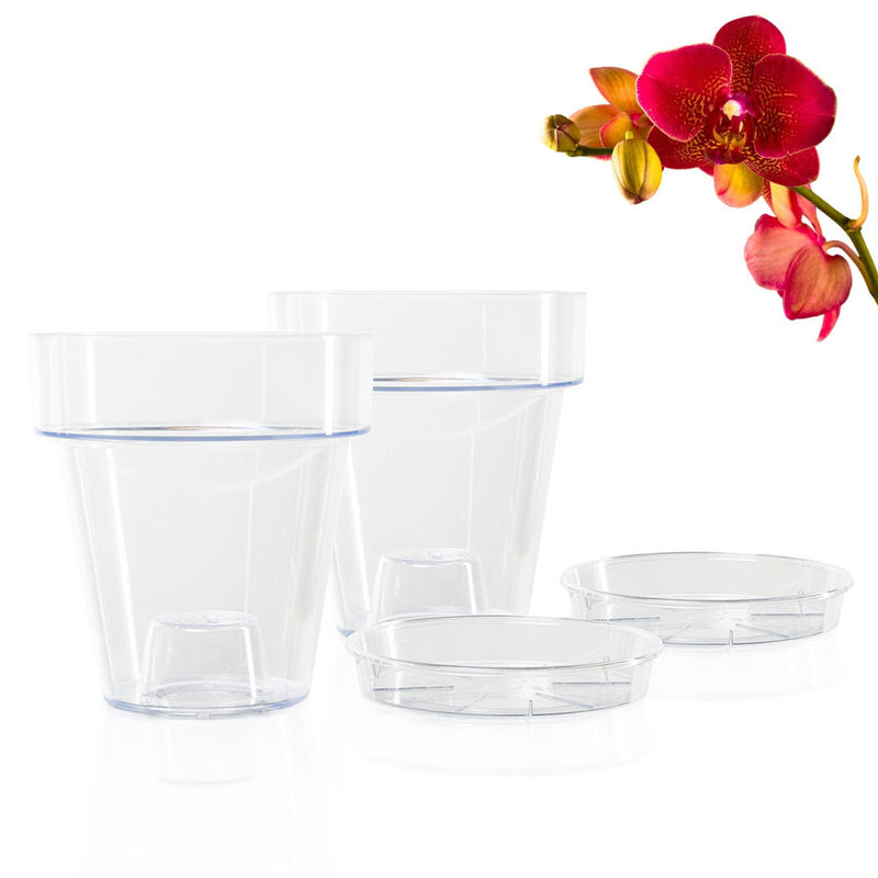 Kit 2 Vasi Orchidee Trasparente in plastica con Fori e Sottovaso – Bloome